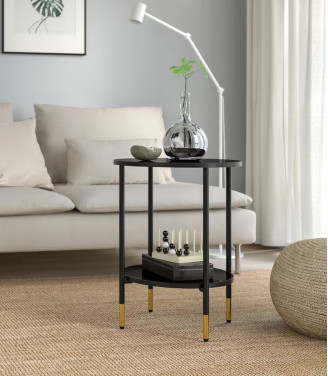 New Mark Impex Side Table, 2 Tiers, Round Tray Table